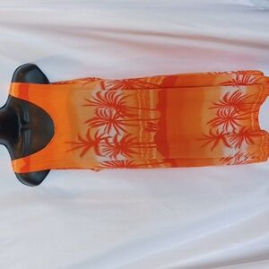 Koko Knot Hawaiian Orange/cream palm tree dress loose lightweight  midi
